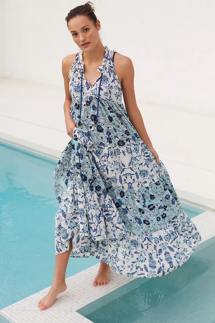 RO'S GARDEN blue floral long dress