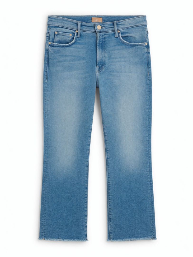 Mother Light Wash Flared Jeans with Frayed Hem Jeans