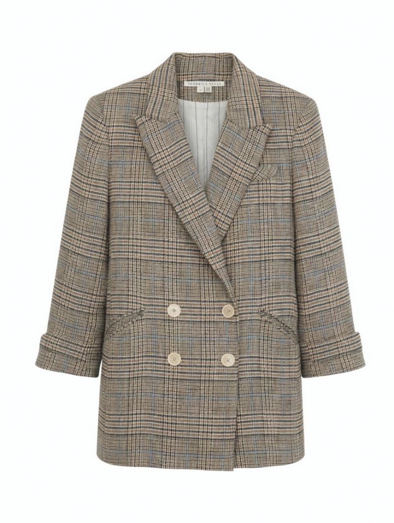 Veronica Beard Beige Plaid Double Breasted Blazed