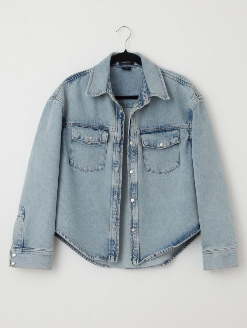 Wardrobe NYC Blue Denim Snap Button Shacket