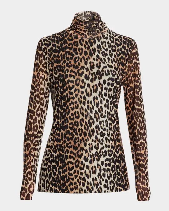 Ganni Leopard Print Turtleneck Top