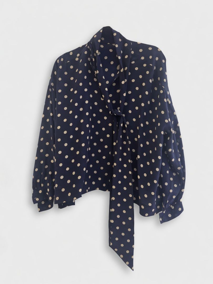 BALENCIAGA NAVY POLKA DOT SHIRT WITH NECK-TIE