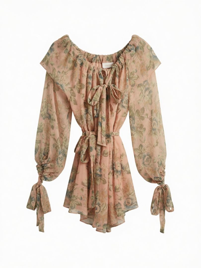 ZIMMERMANN SILK PRINTED Peach ROMPER