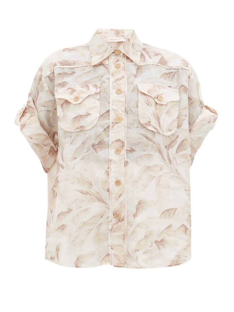 ZIMMERMANN PRINTED SHORT SLEEVE BUTTON-UP TOP