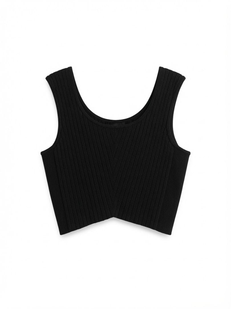 VERSACE BLACK RIBBED CROPPED TANK