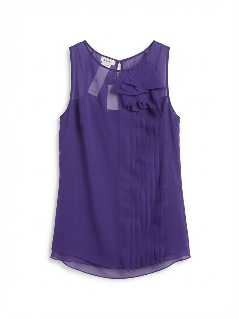 AKRIS PUNTO purple polyester tank top with ruffle detail