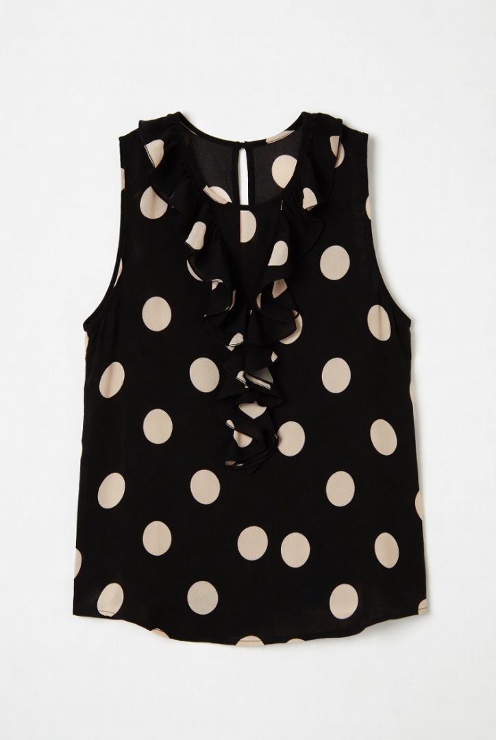 AKRIS PUNTO 100% silk black with beige polka dot tank top NWT