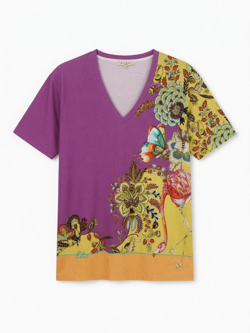 ETRO purple and yellow tshirt with floral and butterfly design NWT