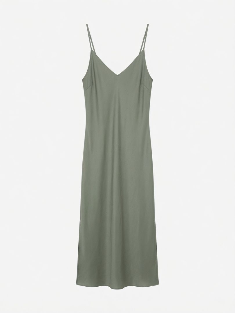 FILIPPA K sage green/greyish cupro slip dress w slit