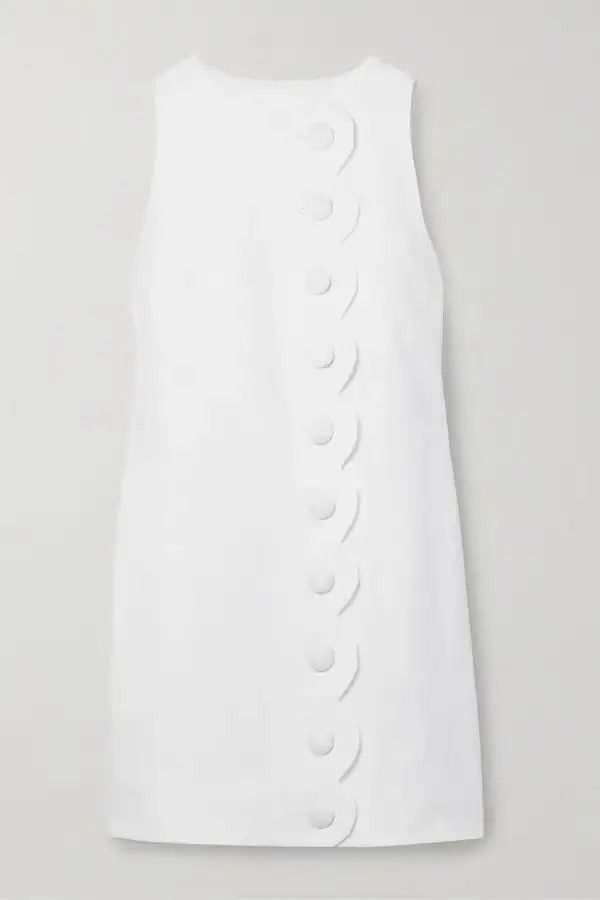 Lisa Marie Fernandez White Textured Scalloped Button Front Sleeveless Mini Dress