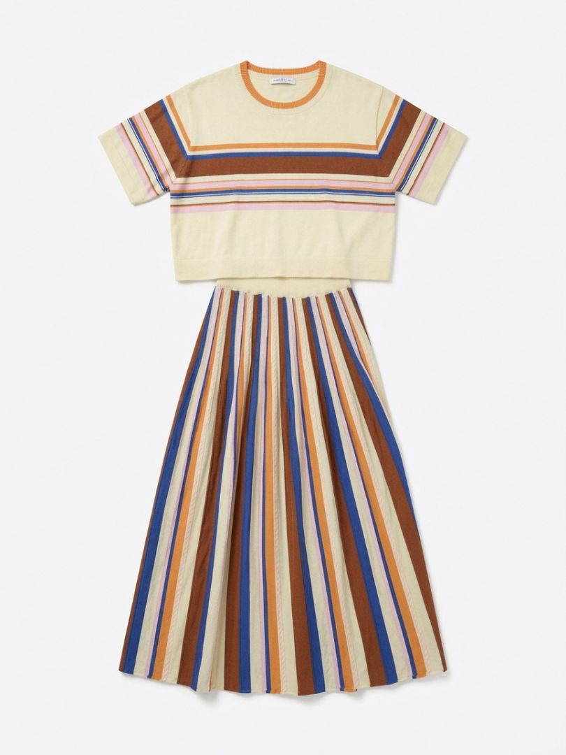Rodebjer Marika Yellow Strip Skirt and Top Set