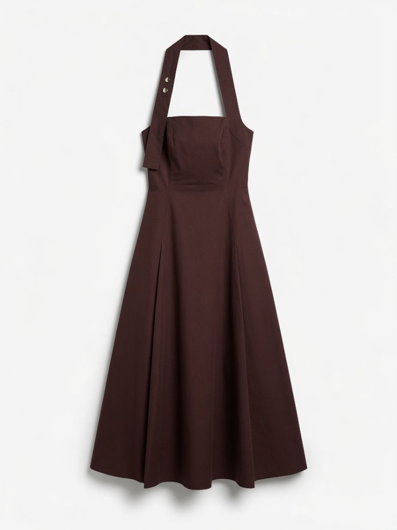 ALC Burgundy Halter Pleated Midi Dress