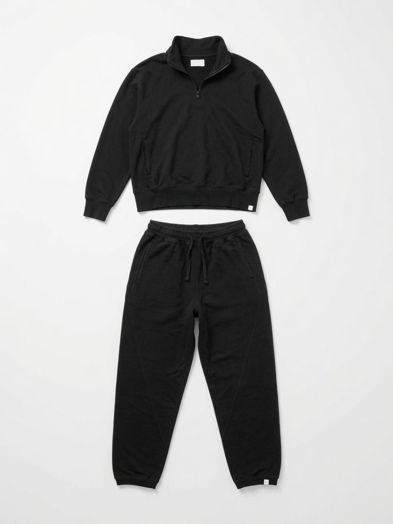 TKEES black sweat set, quarter zip sweater, drawstring sweatpants