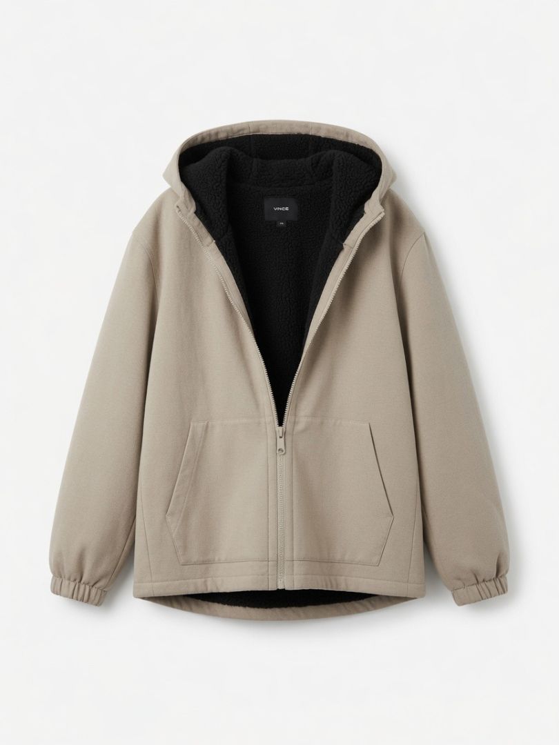 Vince Light Grey Feece Zip Up Hooded Jacket