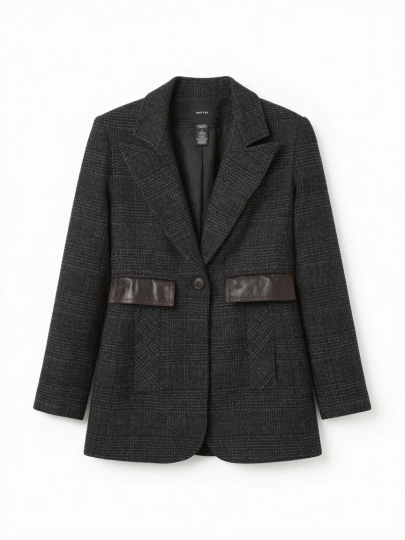Smythe Grey Plade Blazer with leather trimmed pockets