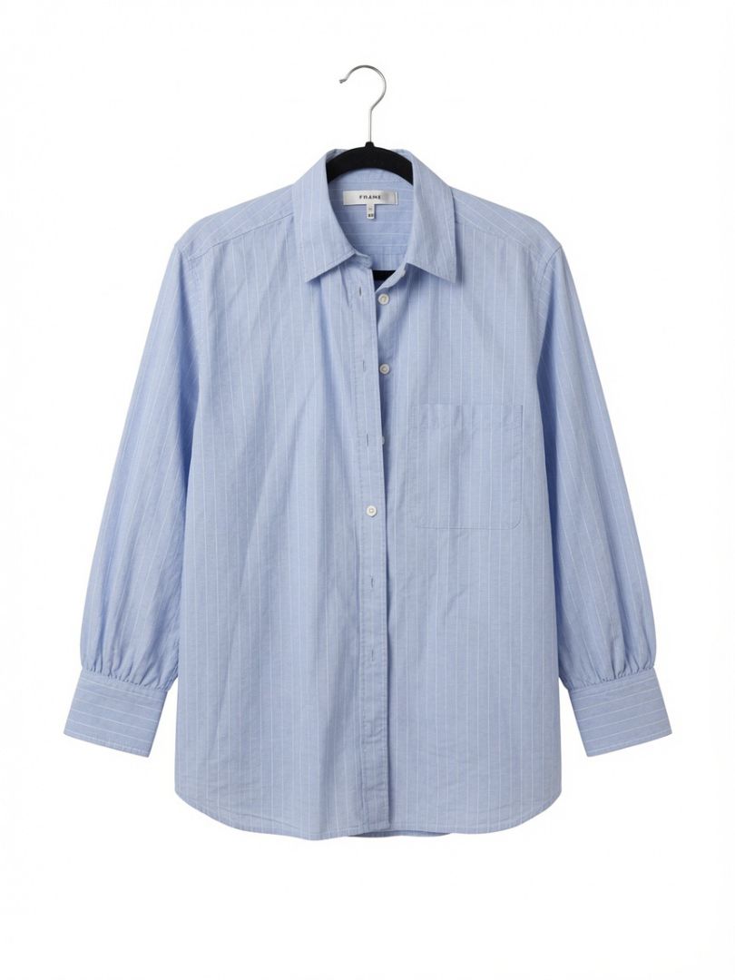 Frame Light Blue Striped Button Down Shirt, S