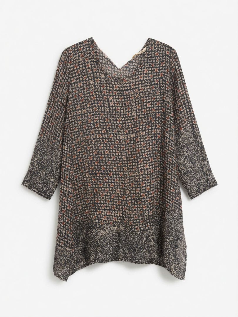 NATALIE MARTIN Claudia Tunic, navy and tan printed long sleeve mini dress NWT