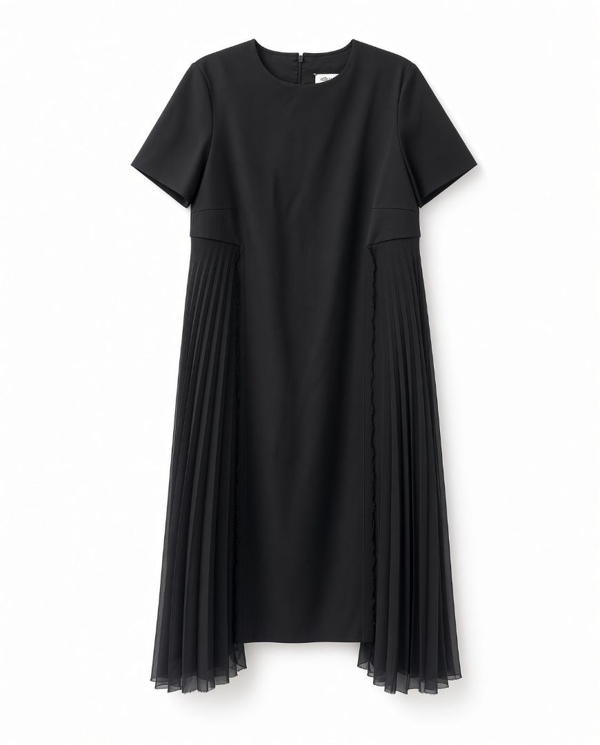 Maison Margiela Black Pleated Side Panel Midi Dress