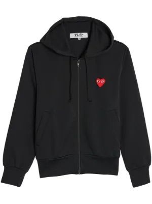 PLAY COMME DES GARCONS black zip up hoodie with heart logo 100% polyester