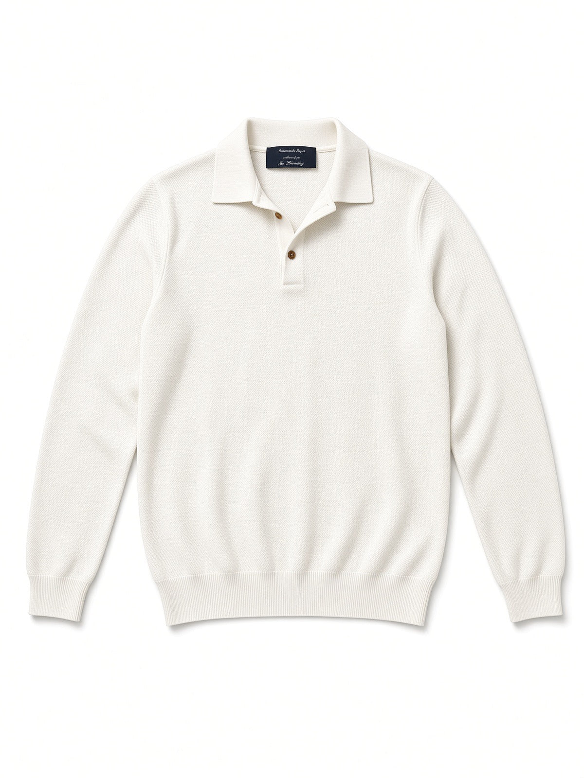 Ermenegildo Zegna White Long Sleeve Knit Polo Sweater
