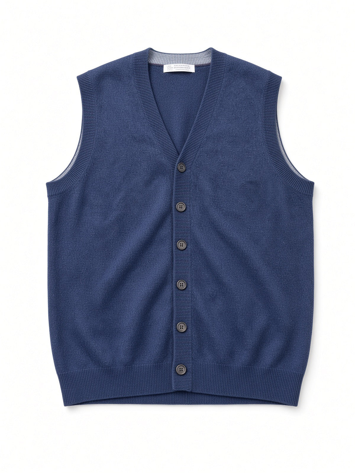 Brunello Cucinelli Navy Cashmere V-Neck Button Front Sweater Vest