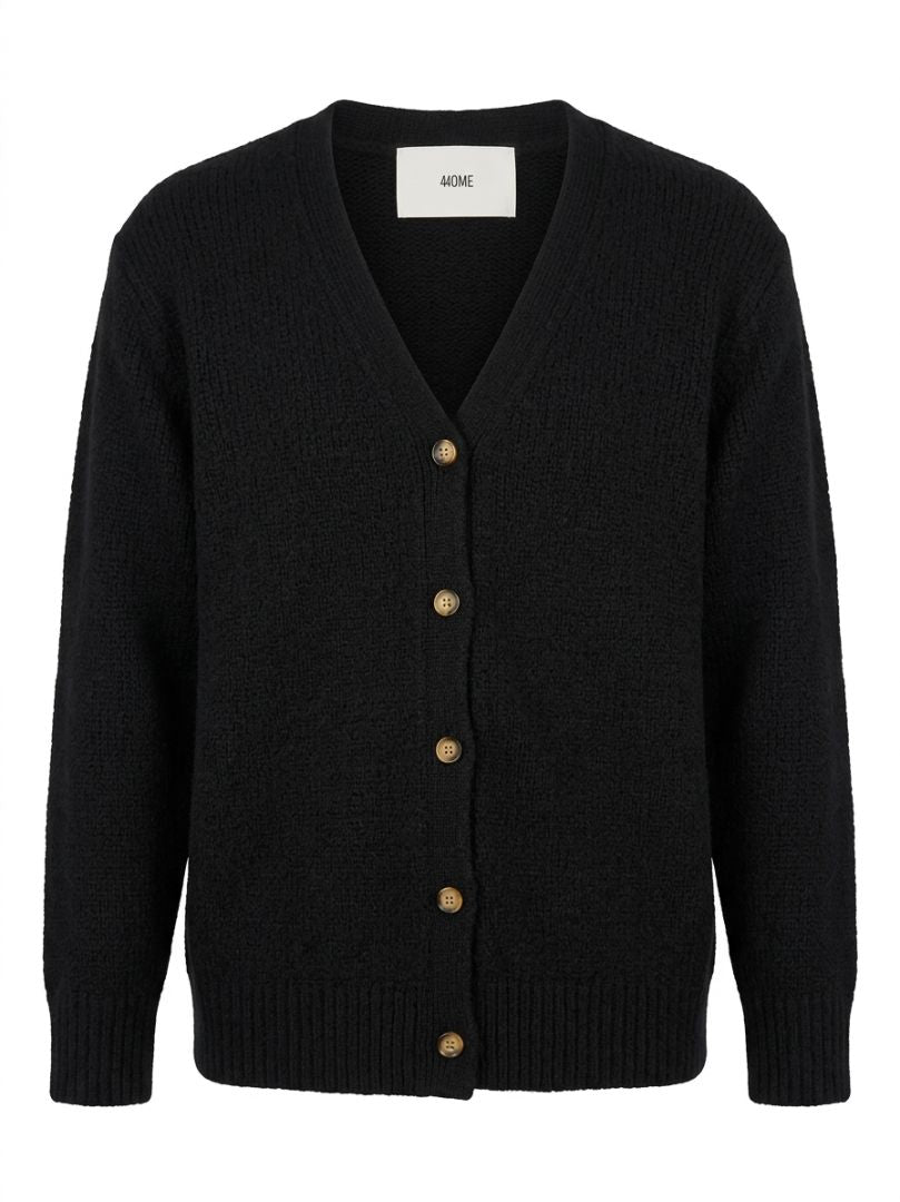 440ME Knit V neck Wool Blend Black Cardigan, S