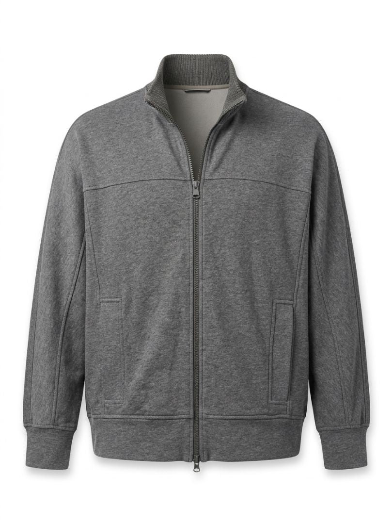 BRUNELLO CUCINELLI grey zip sweater with monilli collar