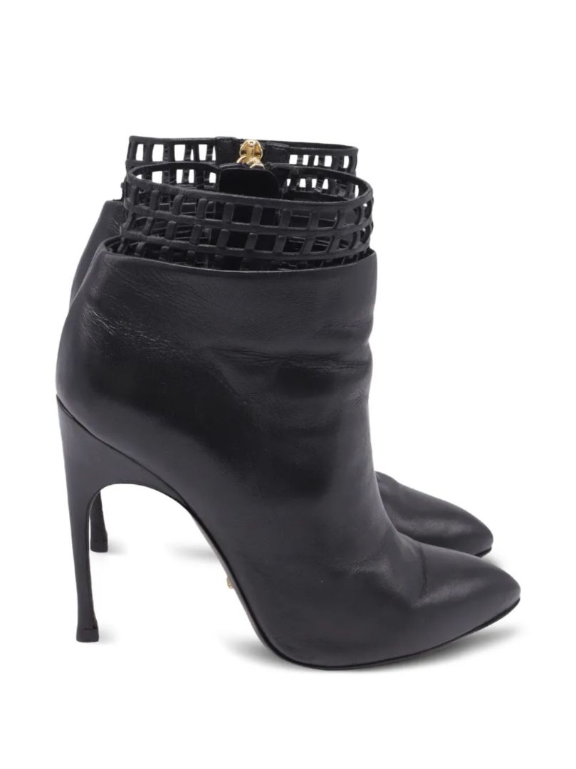 SERGIO ROSSI black leather bootie with cage leather top