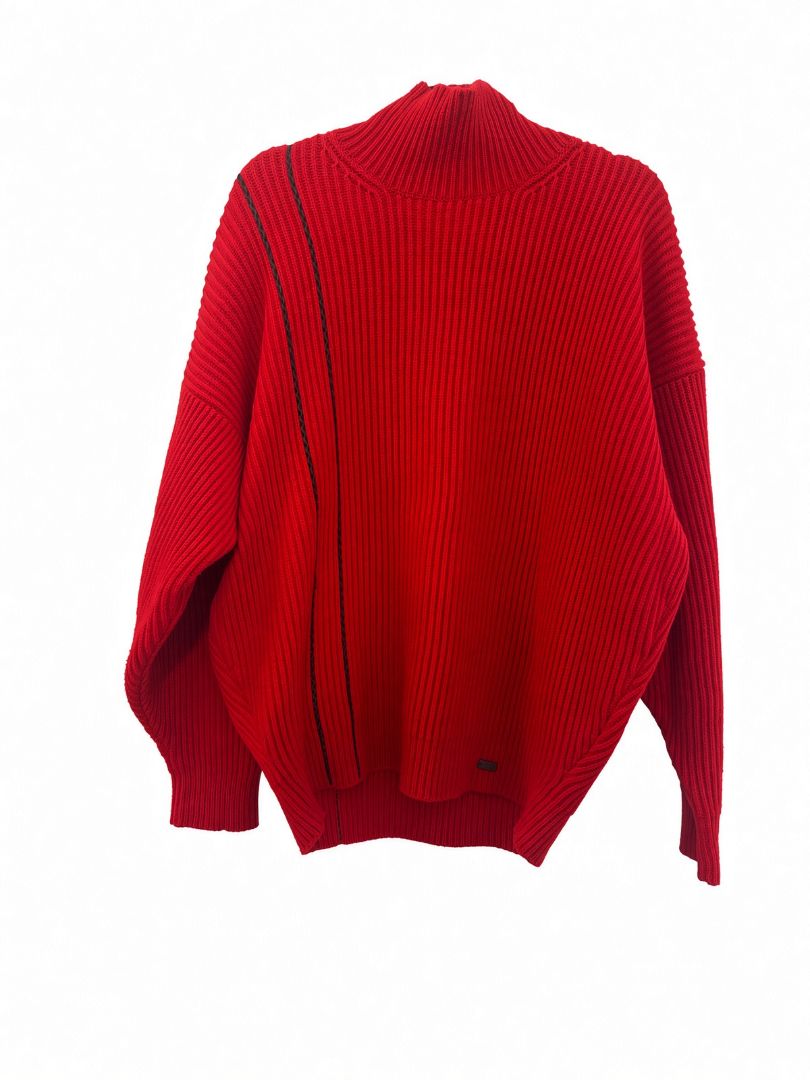 Tod's Mens Red Ribbed Mock Neck Sweater