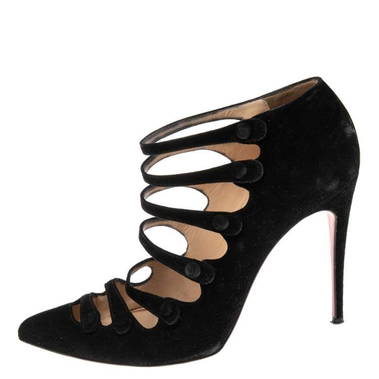 CHRISTIAN LOUBOUTIN black suede Viennana heels (strappy w buttons