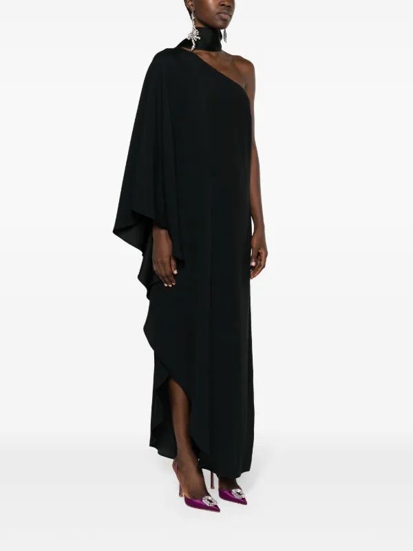 Taller Marmo Black Long Sleeve One Shoulder Maxi Dress