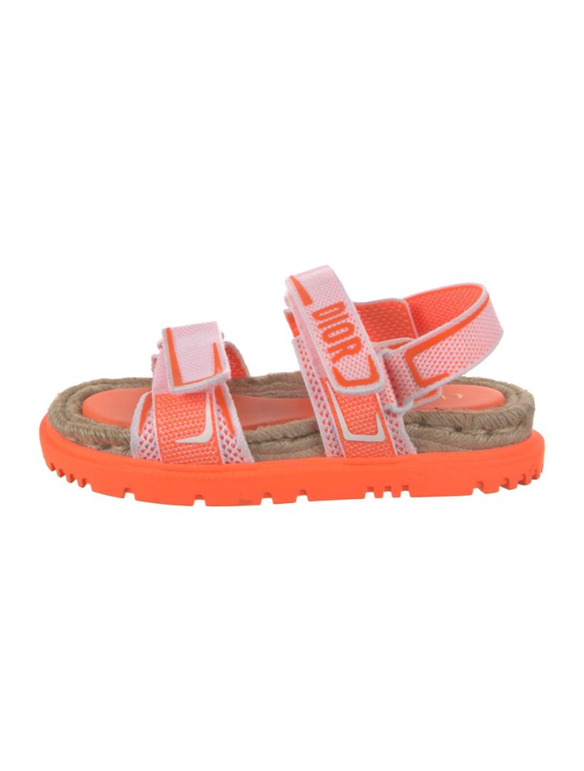CHRISTIAN DIOR neon orange and raffia velcro dad sandals, very worn