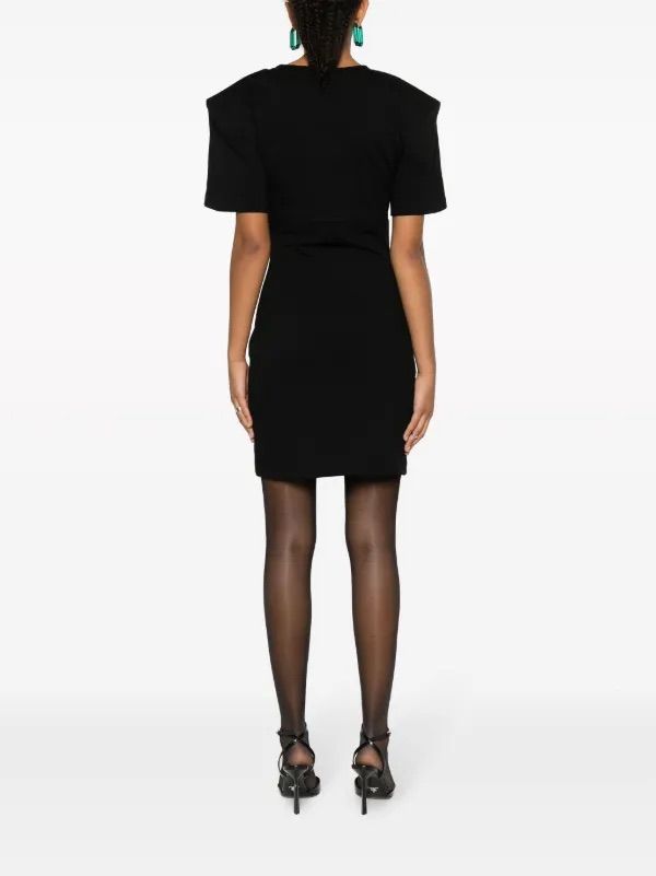 NENSI DOJAKA black tee with shoulder pads with chest cut out dress