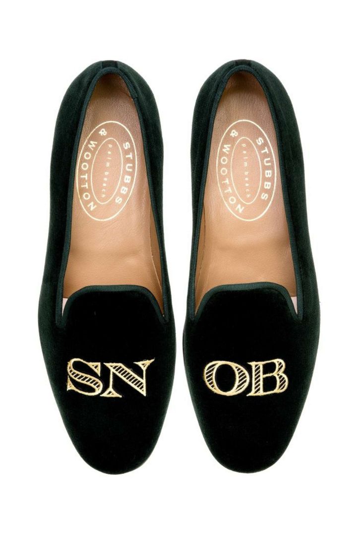 STUBBS & WOOTON GREEN VELVET SNOB LOAFERS, 8