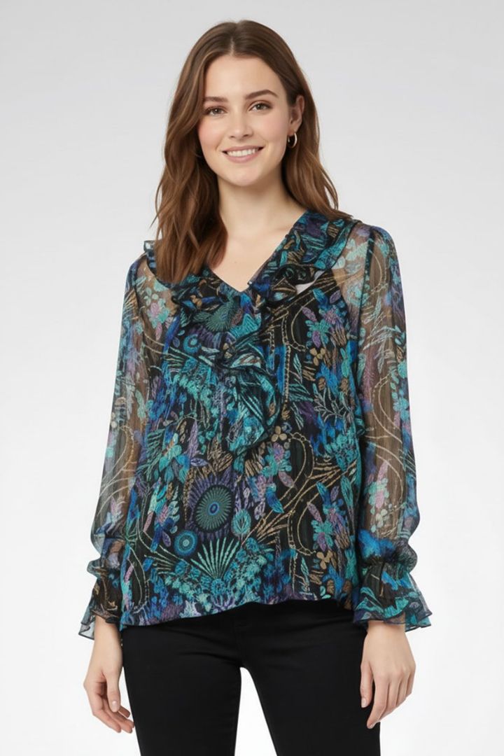 SEE BY CHLOE V NECK ALLOVER PRINTED TOP IN MULTI