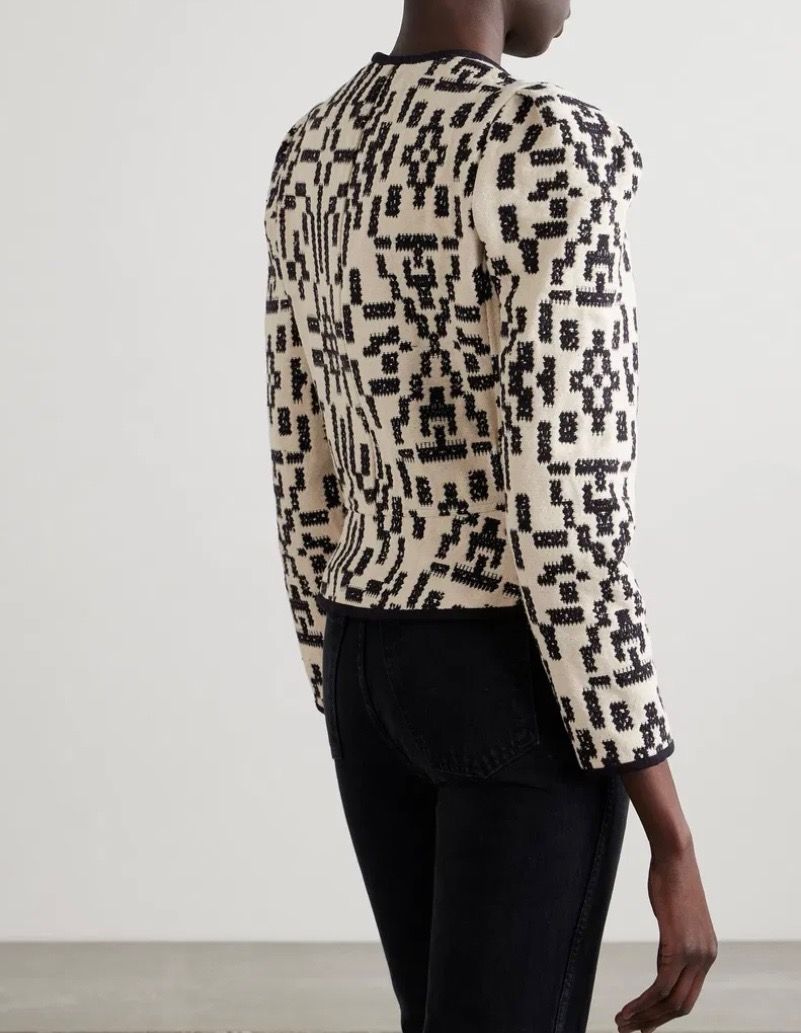 Marant Etoile Black and Ivory Collarless Zip Jacket
