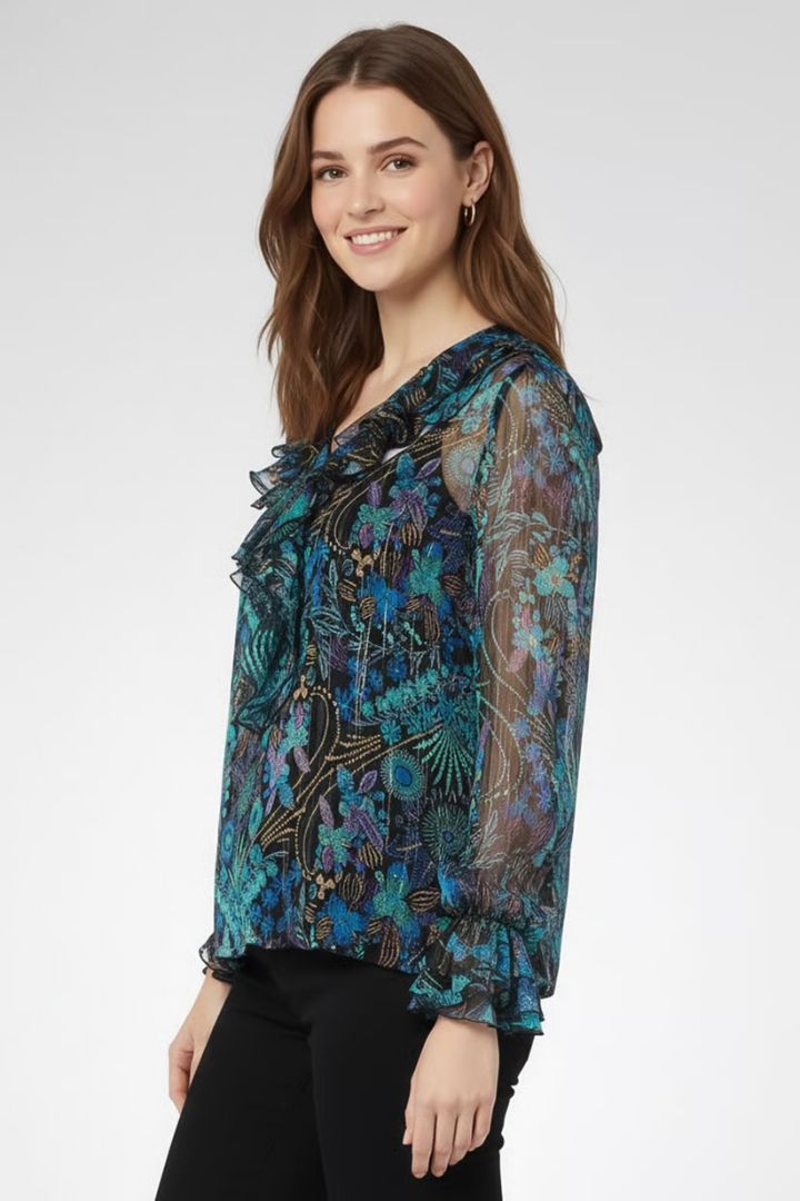 SEE BY CHLOE V NECK ALLOVER PRINTED TOP IN MULTI