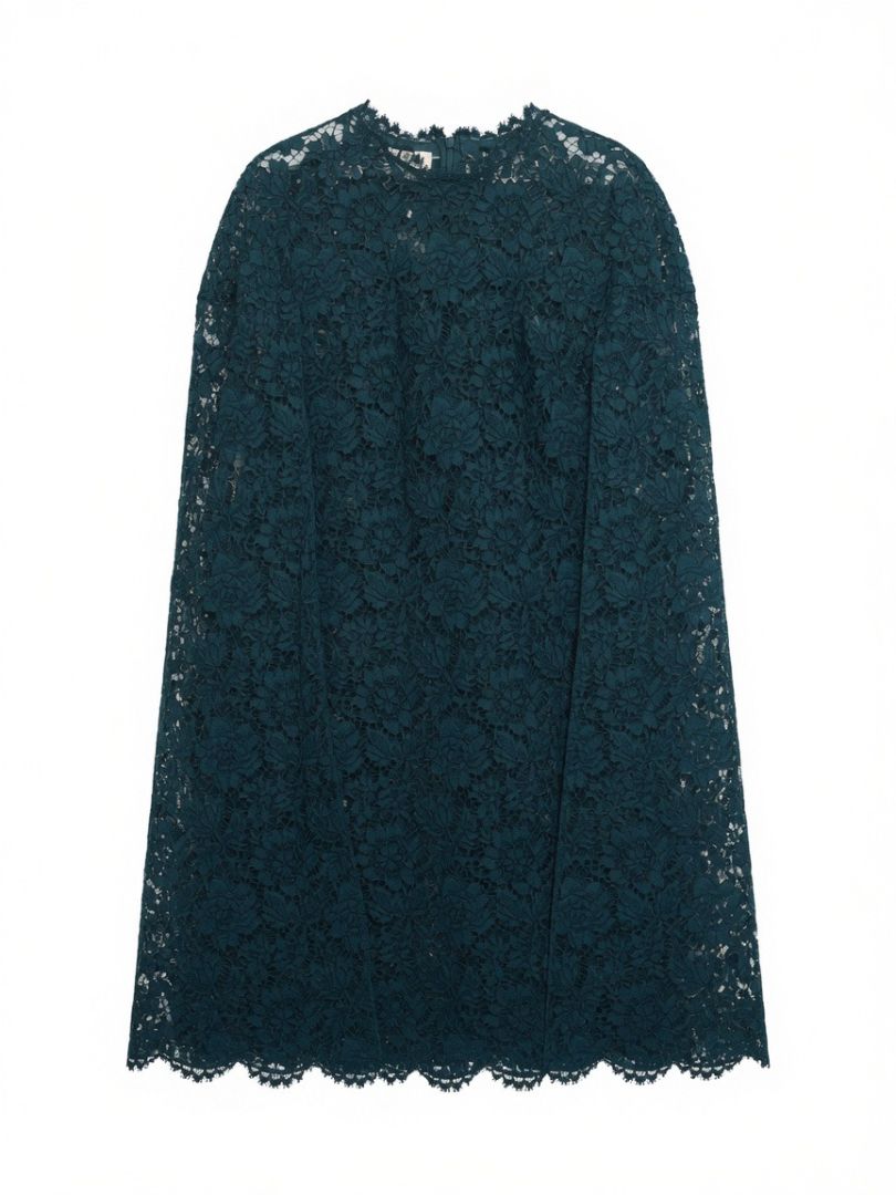 Valentino Lace Cape Midi Evening Dress