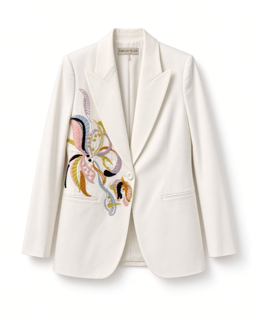 Emilio Pucci White Floral Embroidered Blazer