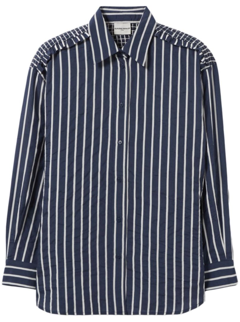 Claudie Pierlot Navy and White striped button down Shirt with Shoulder Detail