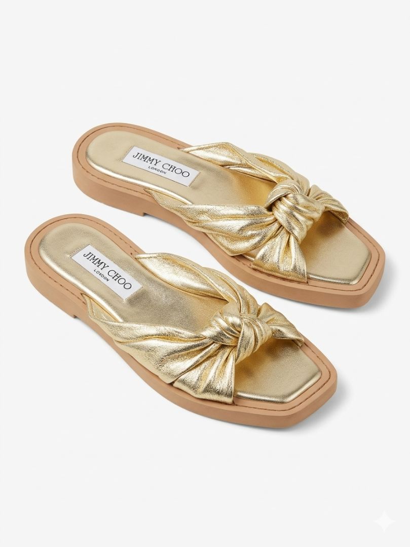 JIMMY CHOO gold leather tie sandal