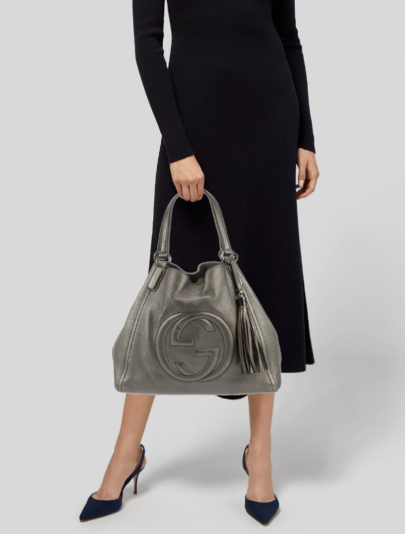 Gucci Silver Pebbled Leather Soho Hobo Bag