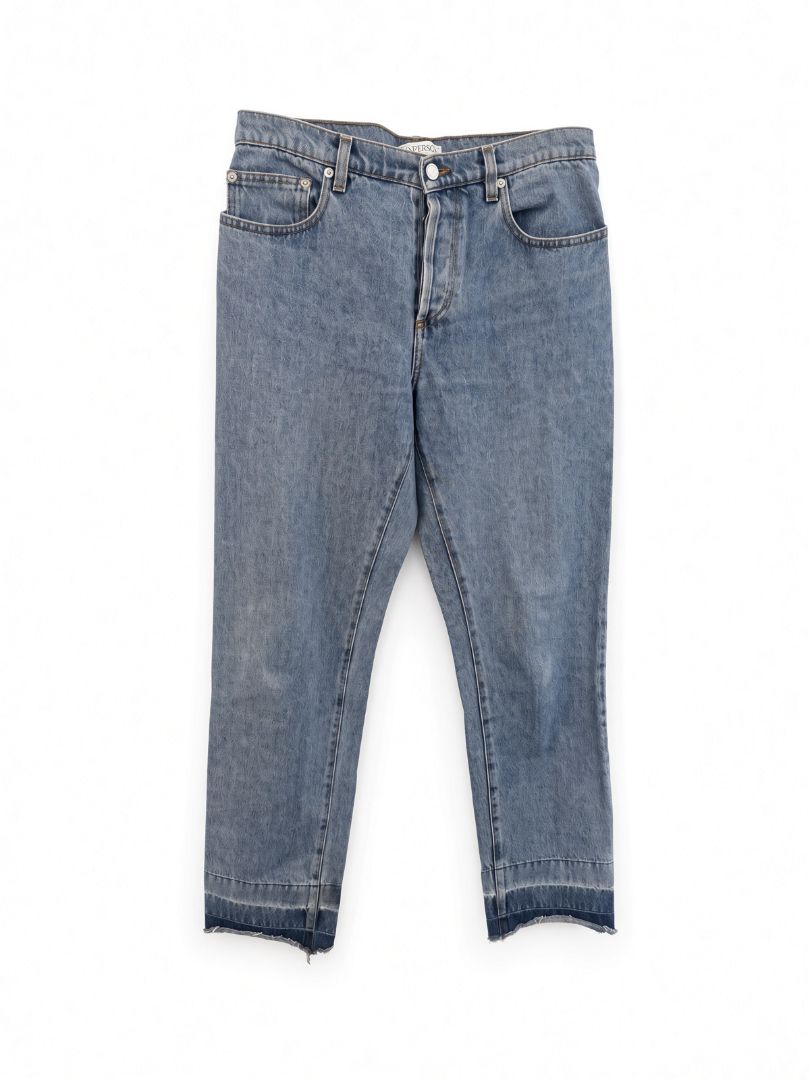 JW Anderson Light Wash Button Fly Jeans with Dip Dye Raw Hem