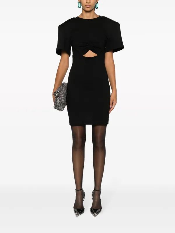 NENSI DOJAKA black tee with shoulder pads with chest cut out dress