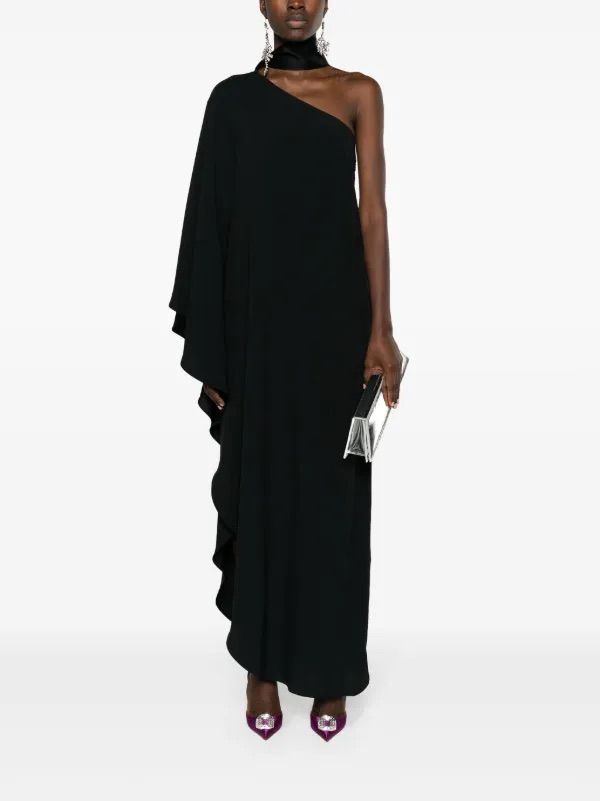 Taller Marmo Black Long Sleeve One Shoulder Maxi Dress