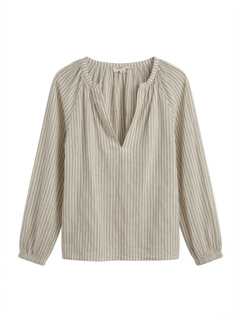 NILI LOTAN cream v neck blouse with BLUE stripes