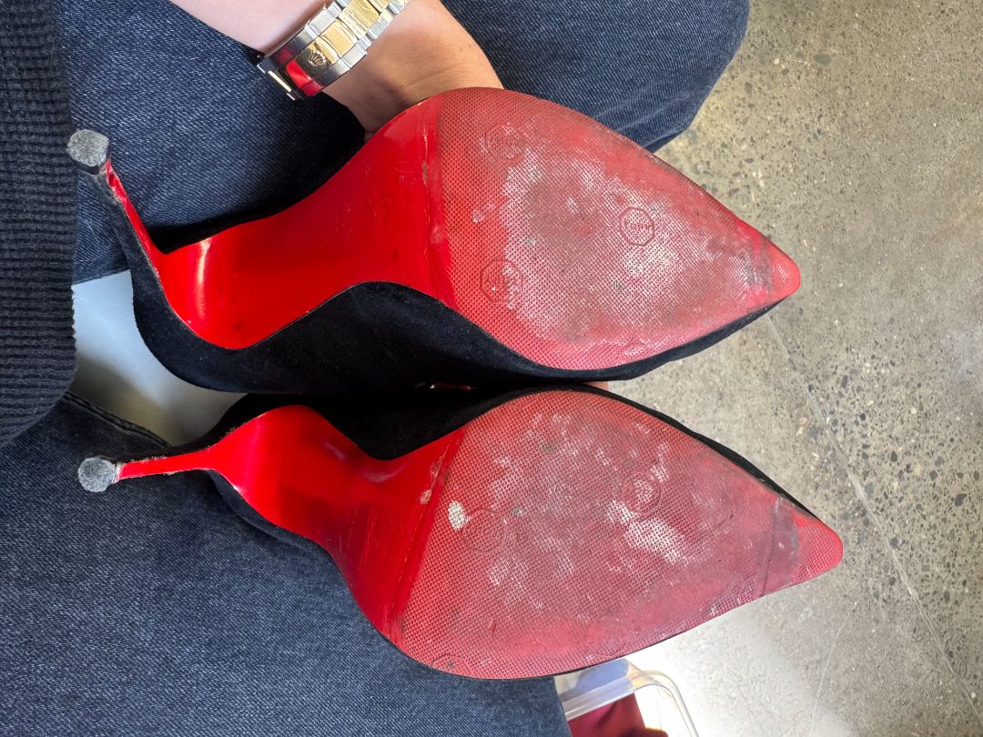 CHRISTIAN LOUBOUTIN black suede Viennana heels (strappy w buttons