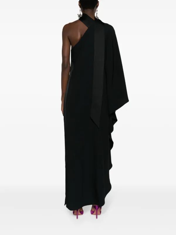 Taller Marmo Black Long Sleeve One Shoulder Maxi Dress