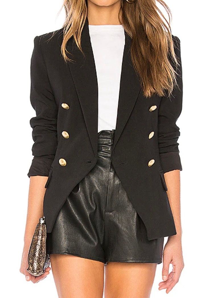 L'Agence Black Double Breasted Blazer with Gold Buttons