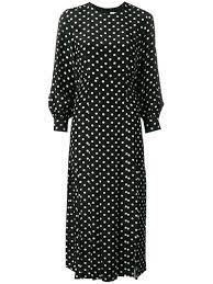 RIXO - Black & White dot Long Sleeve Midi Dress